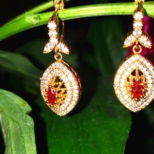 Faux Vintage Gold Diamond with Ruby stone custom jewelry earrings